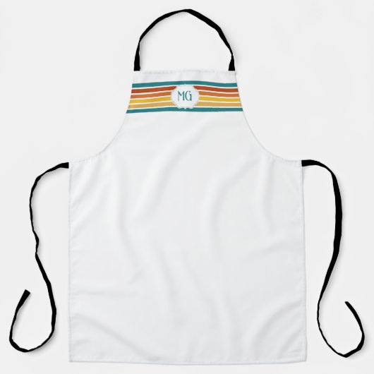 Retro Monogram Minimalistische Strepen Schort (Voorkant)
