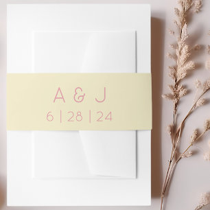 Retro Monogram Pastel Geel en Roze Bruiloft Uitnodigingen Wikkel