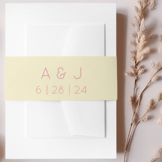 Retro Monogram Pastel Geel en Roze Bruiloft Uitnodigingen Wikkel