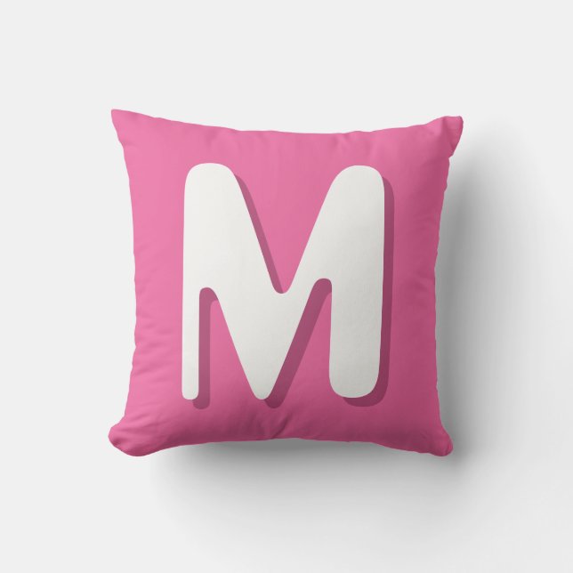Retro Monogram Roze Wit Kussen (Voorkant)