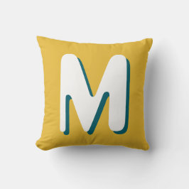 Retro Monogram Turquoise Wit Geel Kussen
