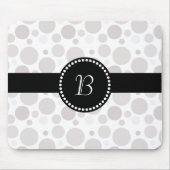 Retro Monogram White en Silver Polka Dot Muismat (Voorkant)