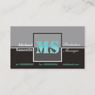 Retro Monogram zwart grijs turquoise visitekaartje