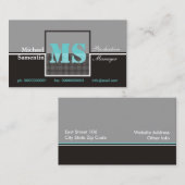 Retro Monogram zwart grijs turquoise visitekaartje (Voorkant / Achterkant)