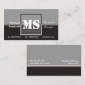 Retro Monogram zwarte grijze visitekaartjes (Voorkant / Achterkant)