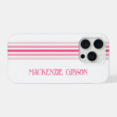 Retro Monogrammed Minimalist Pink Stripes iPhone Hoesje (Achterkant horizontaal)