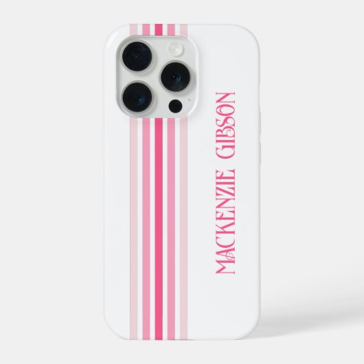 Retro Monogrammed Minimalist Pink Stripes iPhone Hoesje (Achterkant)