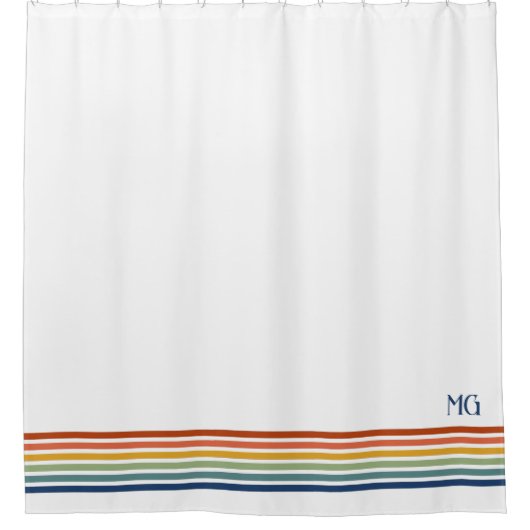 Retro Monogrammed Minimalist Stripes Douchegordijn (Voorkant)