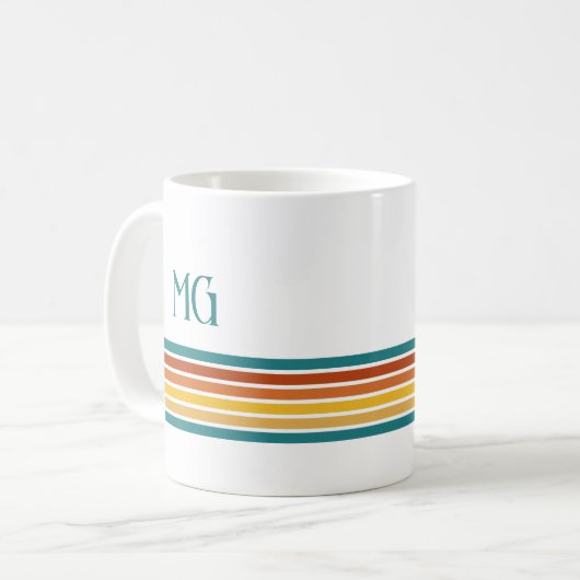 Retro Monogrammed Minimalist Stripes Koffiemok (Voorkant links)