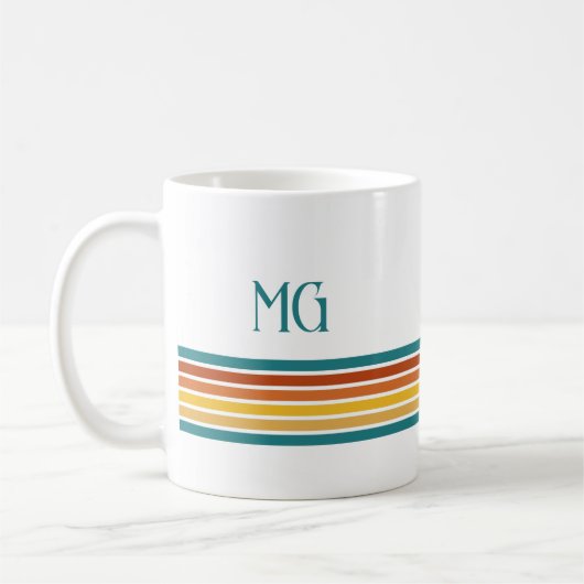 Retro Monogrammed Minimalist Stripes Koffiemok (Links)