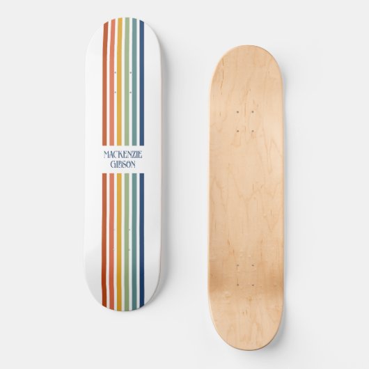 Retro Monogrammed Minimalist Stripes Persoonlijk Skateboard (Voorkant)