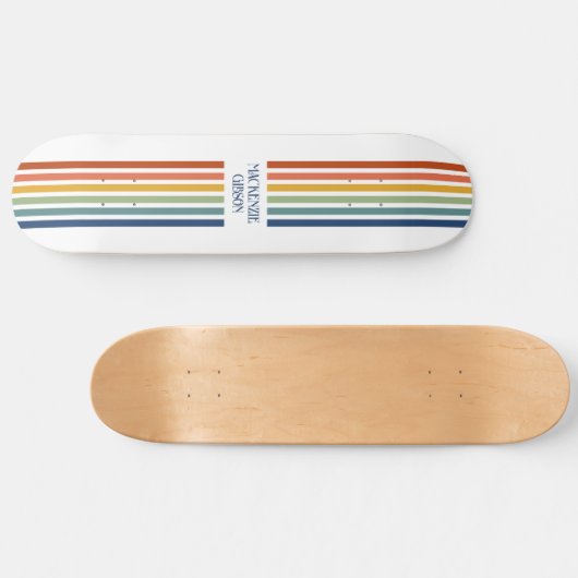 Retro Monogrammed Minimalist Stripes Persoonlijk Skateboard (Horizontaal)