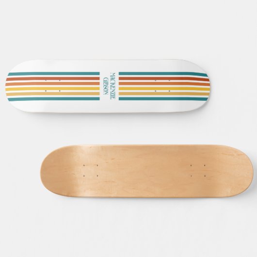 Retro Monogrammed Minimalist Stripes Persoonlijk Skateboard (Horizontaal)