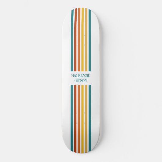 Retro Monogrammed Minimalist Stripes Persoonlijk Skateboard (Voorkant)