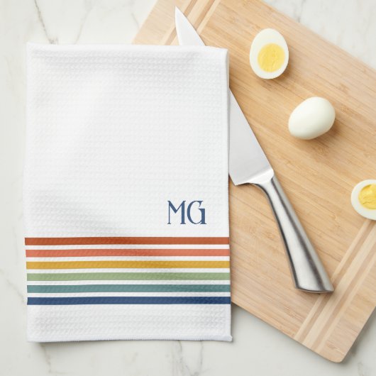 Retro Monogrammed Minimalist Stripes Theedoek (Quarter Fold)