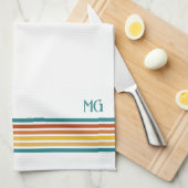 Retro Monogrammed Minimalist Stripes Theedoek (Quarter Fold)