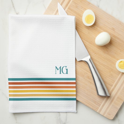 Retro Monogrammed Minimalist Stripes Theedoek (Quarter Fold)