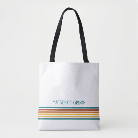 Retro Monogrammed Minimalist Stripes Tote Bag (Voorkant)