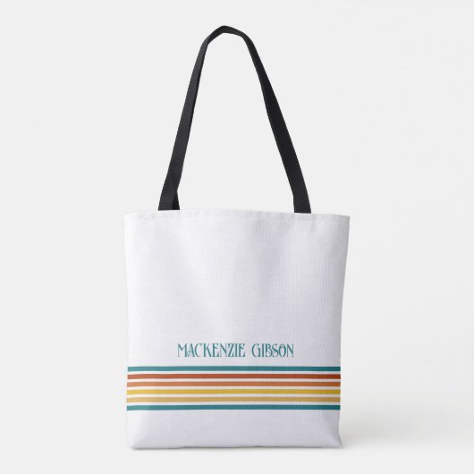 Retro Monogrammed Minimalist Stripes Tote Bag (Achterkant)