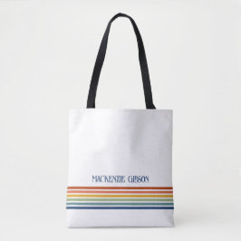 Retro Monogrammed Minimalist Stripes Tote Bag