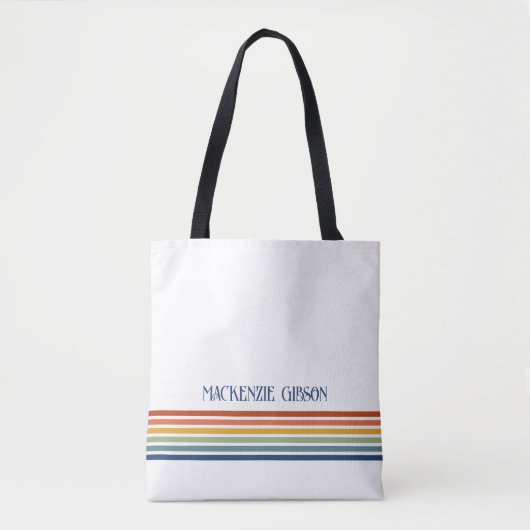 Retro Monogrammed Minimalist Stripes Tote Bag (Voorkant)