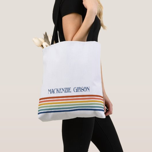 Retro Monogrammed Minimalist Stripes Tote Bag (Dichtbij)