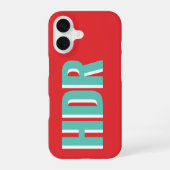 Retro monogrampatroon met naam en rode tinten scha iPhone 16 hoesje (Achterkant)