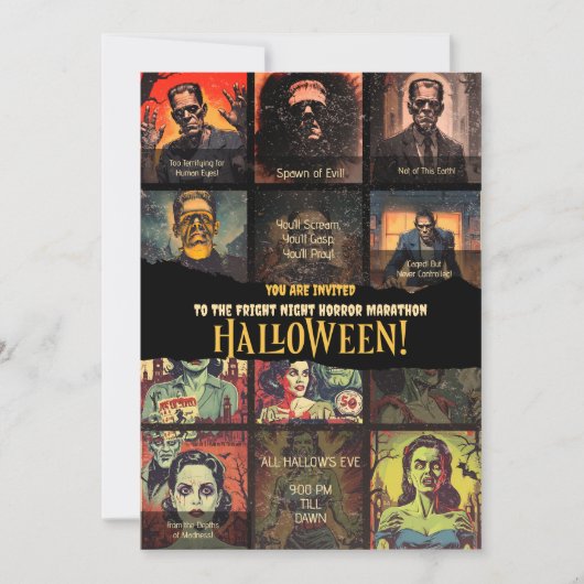 Retro Monster Film Horror Halloween Party Kaart (Voorkant)