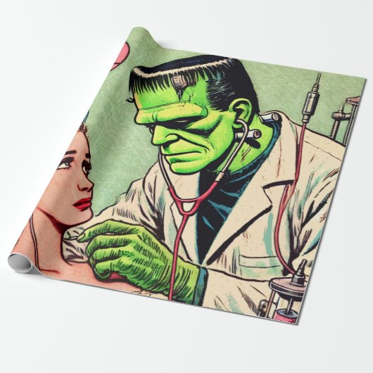 Retro Monster Love Comics Cadeaupapier (Uitgerold)