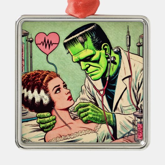 Retro Monster Love Comics Metalen Ornament (Voorkant)