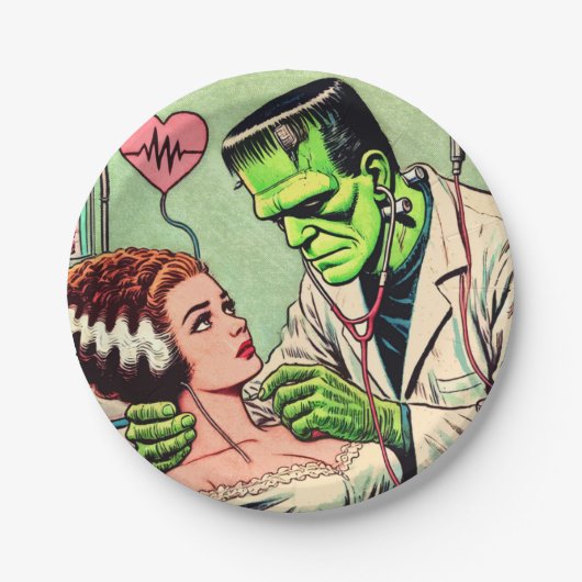 Retro Monster Love Comics Papieren Bordje (Voorkant)