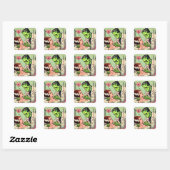 Retro Monster Love Comics Vierkante Sticker (Vel)