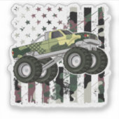 Retro Monster Truck Camo Amerikaanse vlag Sticker (Voorkant)