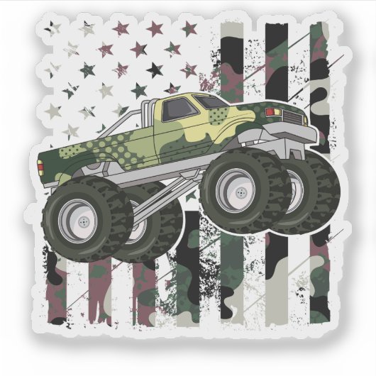 Retro Monster Truck Camo Amerikaanse vlag Sticker (Voorkant)