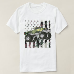 Retro Monster Truck Camo Amerikaanse vlag T-shirt