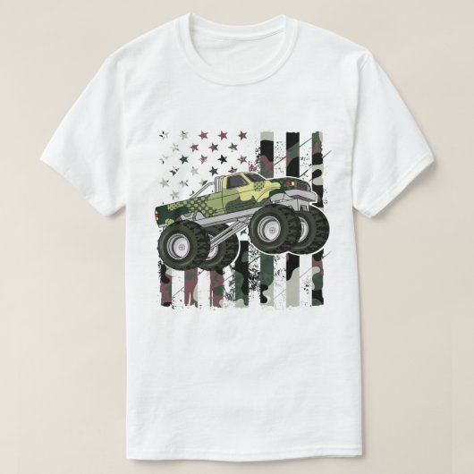 Retro Monster Truck Camo Amerikaanse vlag T-shirt (Design voorkant)