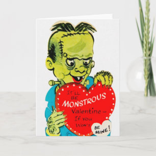 Retro Monster Valentijnsdag Wenskaart Feestdagen Kaart