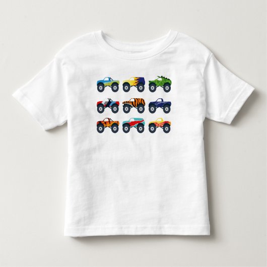 Retro Monstertrucks in een rij Peuter T-shirt (Voorkant)