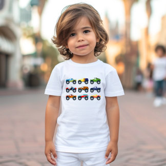 Retro Monstertrucks op een rij peuter shirt