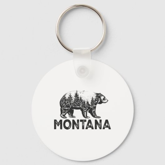 Retro Montana Grizzly Bear Nature Hiking Camping V Sleutelhanger (Voorkant)