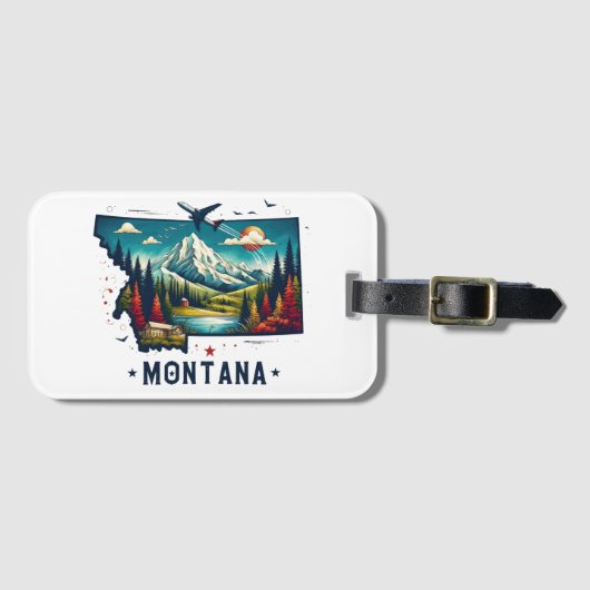 Retro  Montana staatskaart Bagagelabel (Voorkant (horizontaal))