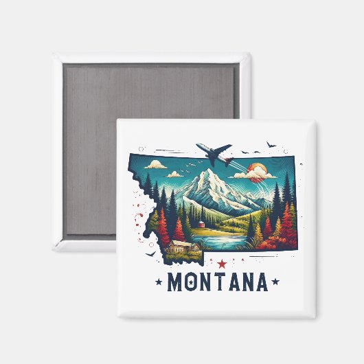 Retro  Montana staatskaart Magneet (Voorkant / Achterkant)
