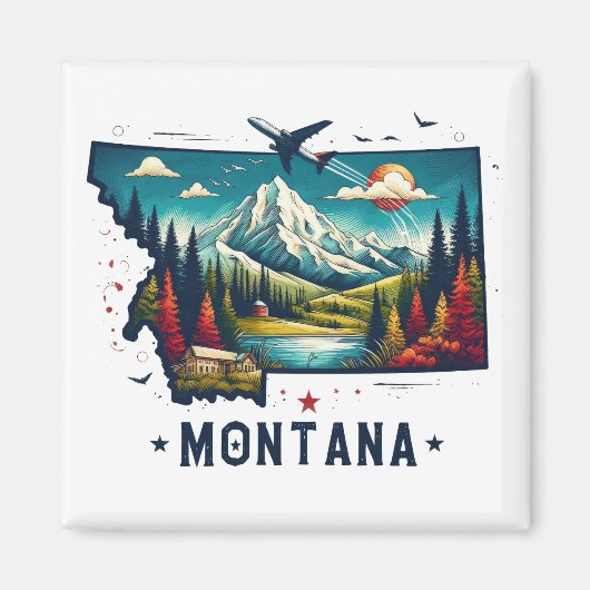 Retro  Montana staatskaart Magneet (Voorkant)