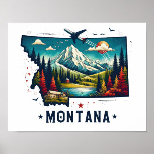 Retro  Montana staatskaart Poster