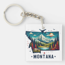 Retro  Montana staatskaart Sleutelhanger