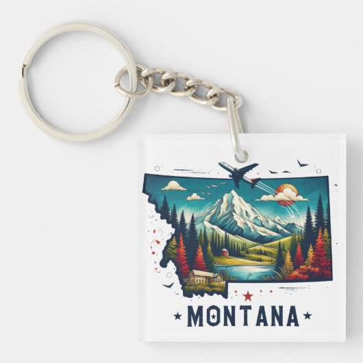 Retro  Montana staatskaart Sleutelhanger (voorkant)