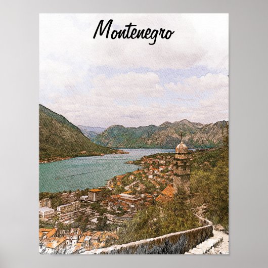 Retro Montenegro Kotor Bay Poster (Voorkant)