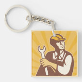 Retro monteur met sleutel sleutelhanger (Voorkant)