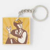 Retro monteur met sleutel sleutelhanger (Achterkant)