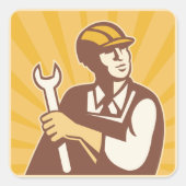 Retro monteur met sleutel vierkante sticker (Voorkant)